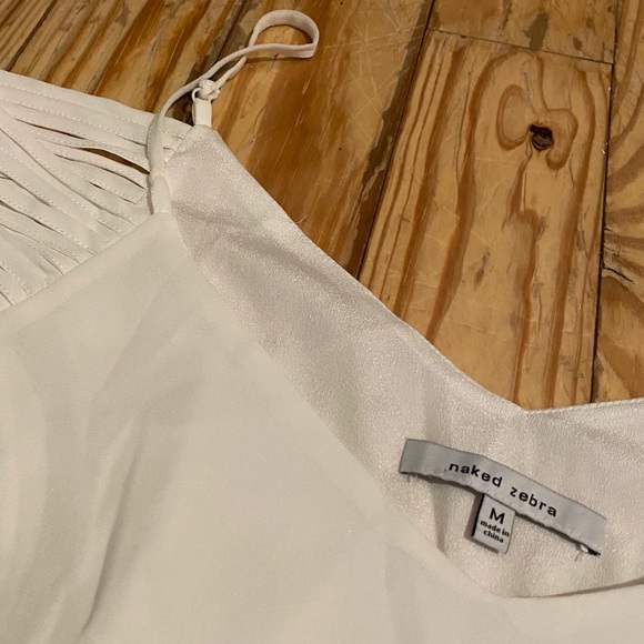 Like-new Naked Zebra Cold Shoulder Top in White - Picture 3 of 8